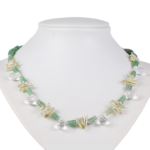 Halskette 4486 - Jade, Kristall & Süßwasserperlen - zum Schließen ins Bild klicken